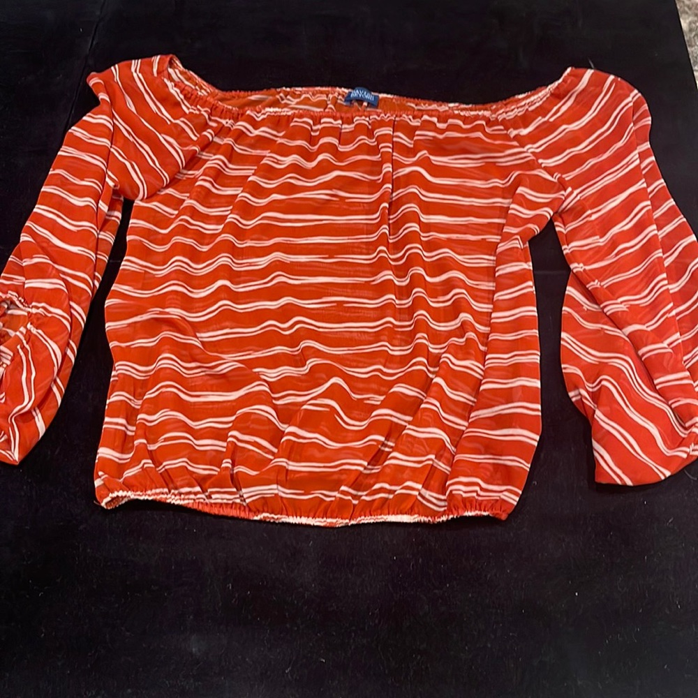 Ravish Beyond off the shoulder sheet striped blouse, size S